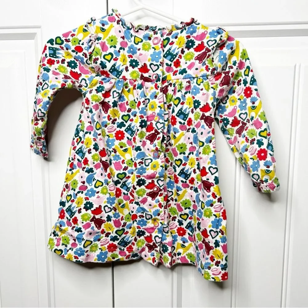 Baby Boden Floral Toy Motif Long Sleeve Dress 3-6 months Baby Girl Colorful